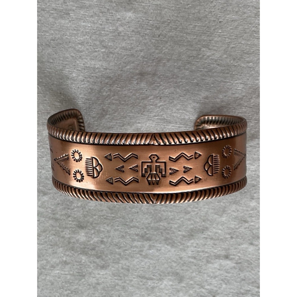 Vintage Copper Cuff Bracelet Southwestern Thunderbird Design Estate Jewelry